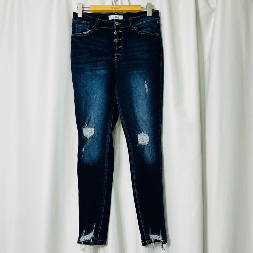 KanCan Dark Wash High Waist Button Fly Distressed Skinny Jeans Size 30